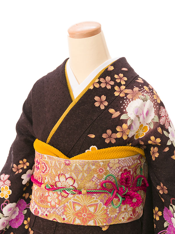 振袖|茶系|花束|5S797|対応身長:160-167cm|ｻｲｽﾞ:7号-13号｜全国