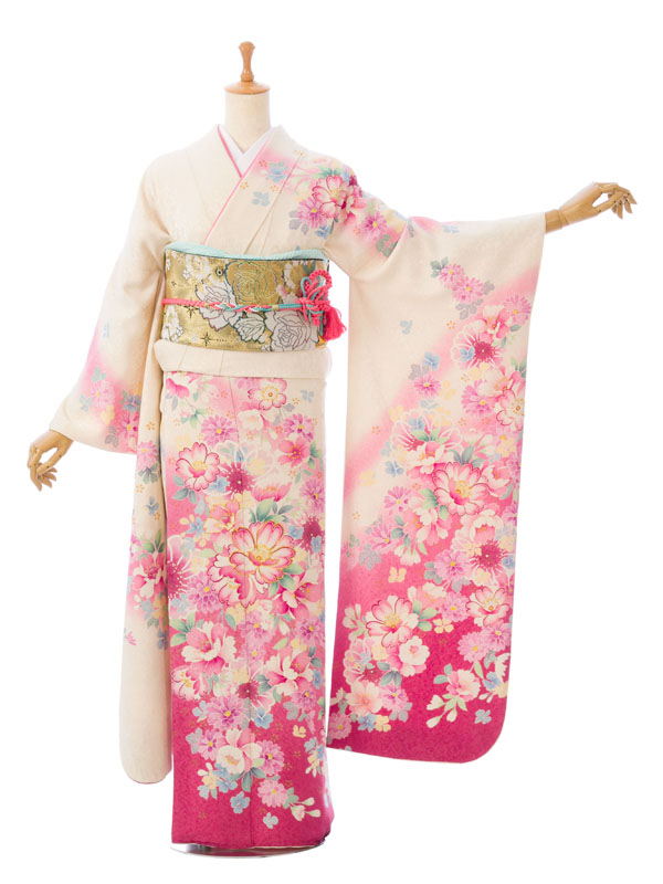 白地に百合　振袖のみ　5/18まで出品 TAKAZENの振袖 /白色/赤色/古典/牡丹柄/ 最新作正統派古典 白/赤