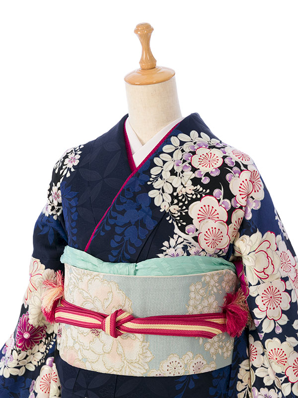 振袖単品 青 22 モード 白/ブルー(青)/金 薔薇柄 派手 かっこいい振袖ネット