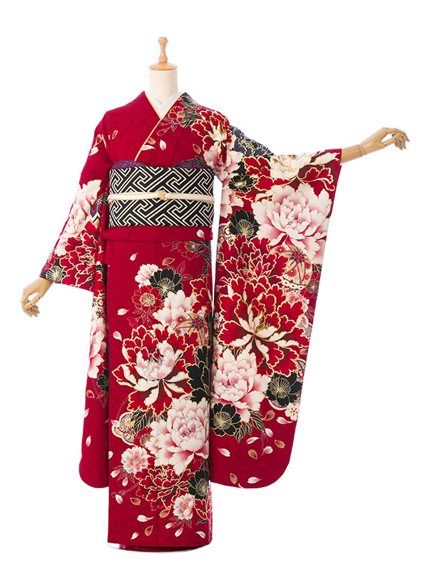 振袖|赤系|桜 牡丹 |1S2302|対応身長:153-165cm|ｻｲｽﾞ:7号-13号