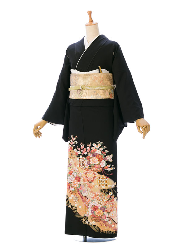 夏訪問着 絽 t0053黒地波(化繊) | 着物レンタルの京都かしいしょう