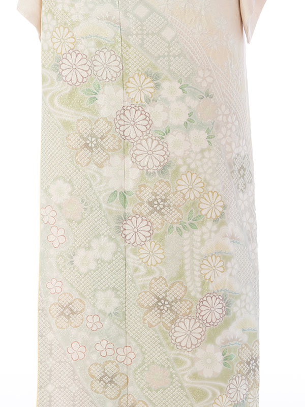 訪問着 身長158-173cm h-285 訪問着レンタル 訪問着Lサイズ ブランド：H・L 扇面桜 オレンジ