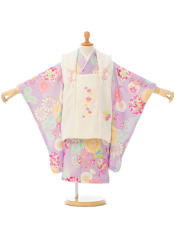 3歳　七五三 被布　女の子 七五三(3歳女子被布) 3508 cotocomachi ﾋﾟﾝｸ×ｸﾘｰﾑ 花 | 着物