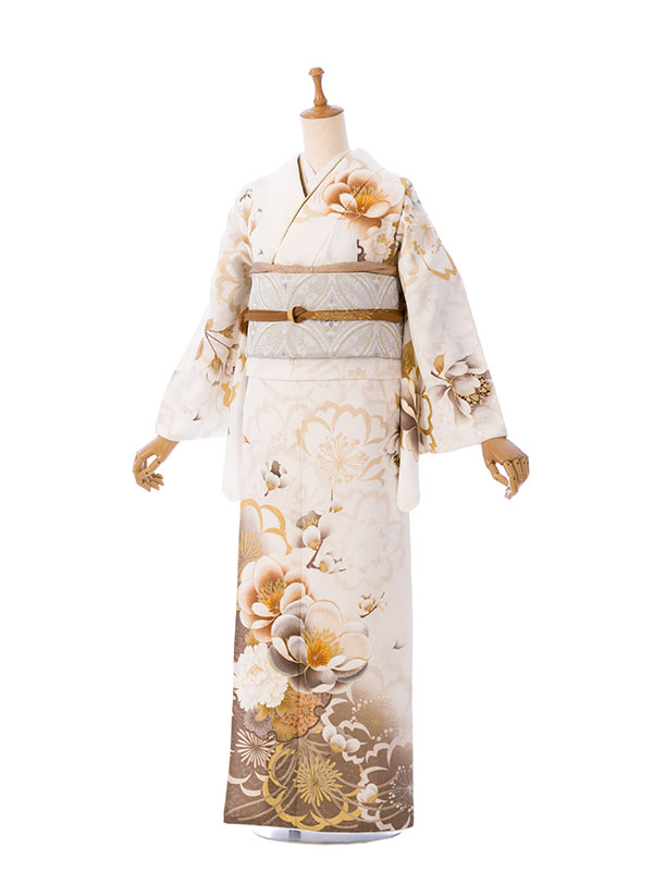 ≪美品≫正絹　振袖10点フルセット【410】【150cm~160cmの方用】 セール】 仕立付き 正絹振袖 フルセット32点 白色 くすみ色 花柄