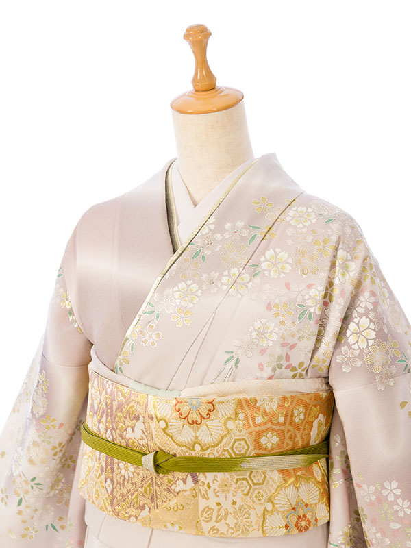週末セール】 着物 絹100% 訪問着 光沢 グリーン系 クリーニング