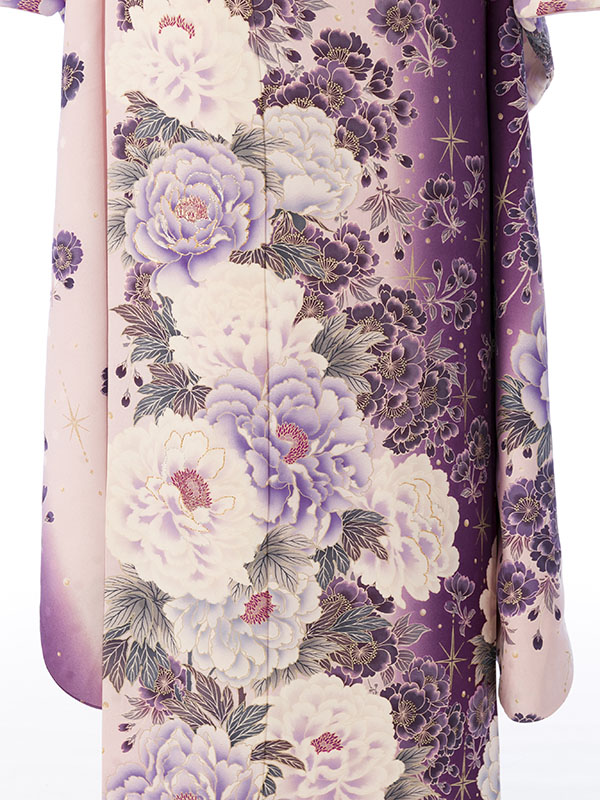 振袖 牡丹 蝶々文様 暈し 地模様 桜文 正絹 トールサイズ 裄67 N712 振袖 牡丹 蝶々文様 暈し 地模様 桜文 正絹 トールサイズ 裄67 N712