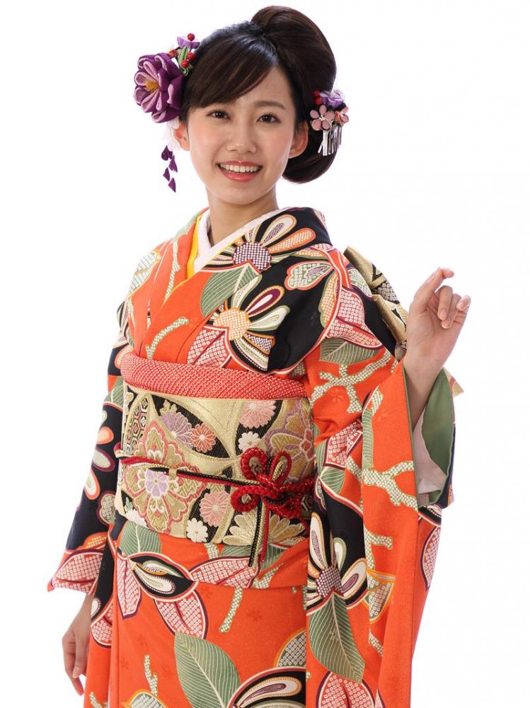 振袖|ｵﾚﾝｼﾞ系 |80S0202|対応身長:158-168cm|ｻｲｽﾞ:17号-23号