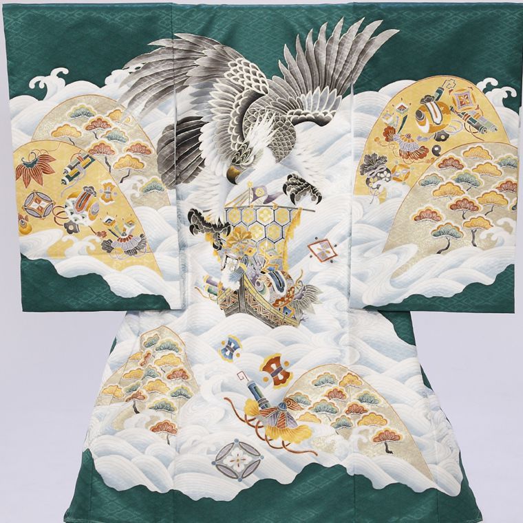 お宮参り用着物 男児産着 お宮参り レンタル 1526 黒地 鳳凰 刺繍 | 着物