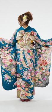 f0520184r】【青・紺系】振袖 レンタル フルセット Mサイズ
