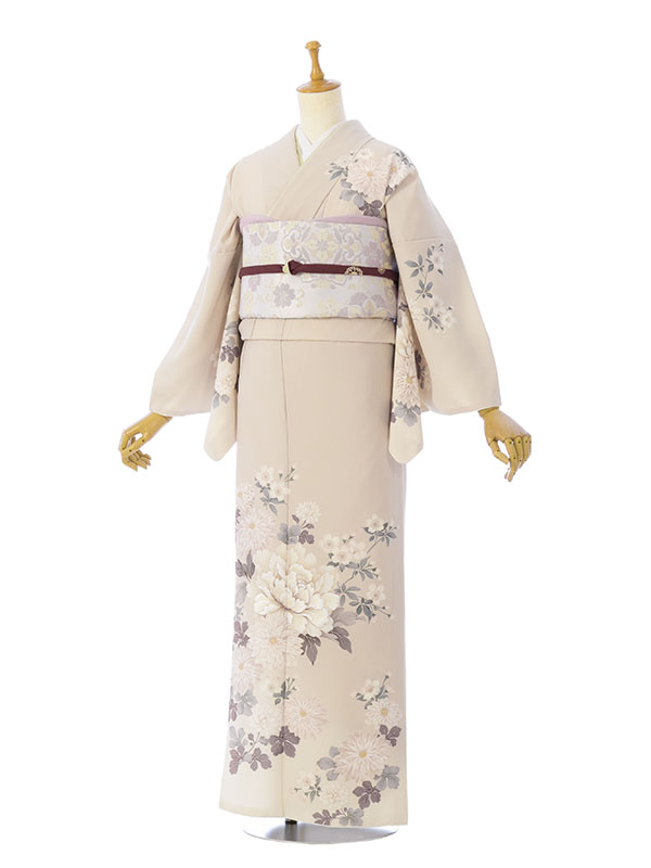 訪問着|ベージュ|牡丹|刺繍|#HAD2879|対応身長:153~165cm|ｻｲｽﾞ:7~13号