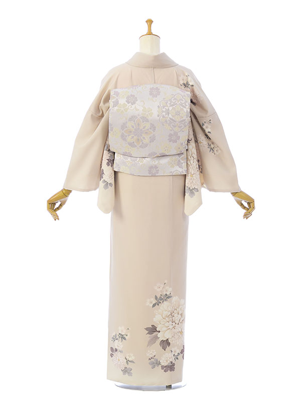 訪問着|ベージュ|牡丹|刺繍|#HAD2879|対応身長:153~165cm|ｻｲｽﾞ:7~13号
