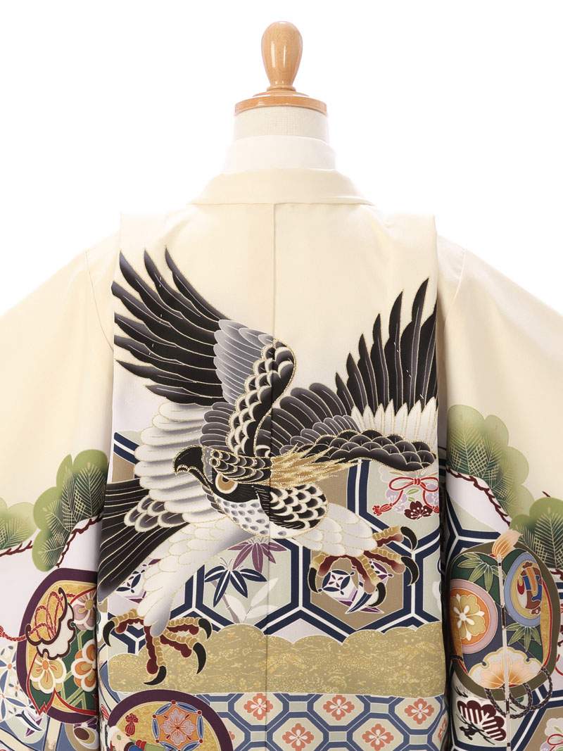 七五三 五才男の子 黒 鷹模様の着物 七五三|5歳男児|対応