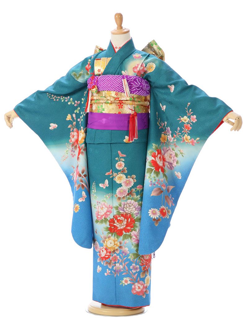 定番の中古商品 子供着物 型染め 花柄 ハーフ成人式 十三詣り 橙色 CK-7309 七五三