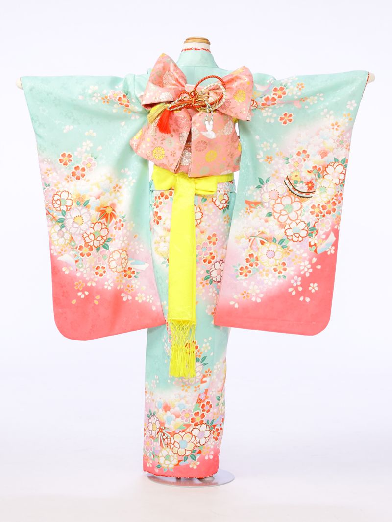 七五三 3歳 女の子 着物セット 黄色 花柄 花うさぎ（七五三|7歳