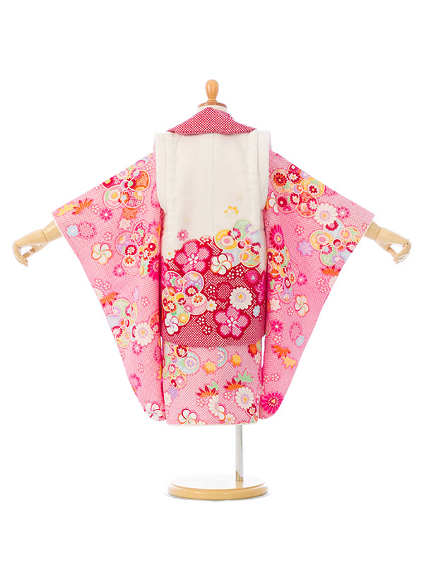 3歳　七五三　着物　被布 七五三被布 : 式部浪漫 K159 【三歳女児被布】淡ピンク花々