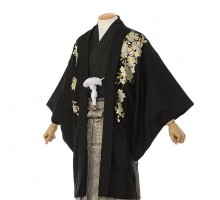 男性用袴 SV109-5-1|黒金彩桜|黒袴手綱に半月