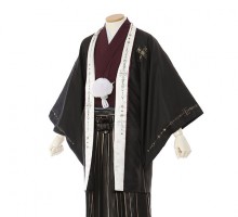 男性用袴 SV80-4-5 M 黒地衿白刺繍入|黒金縦縞袴