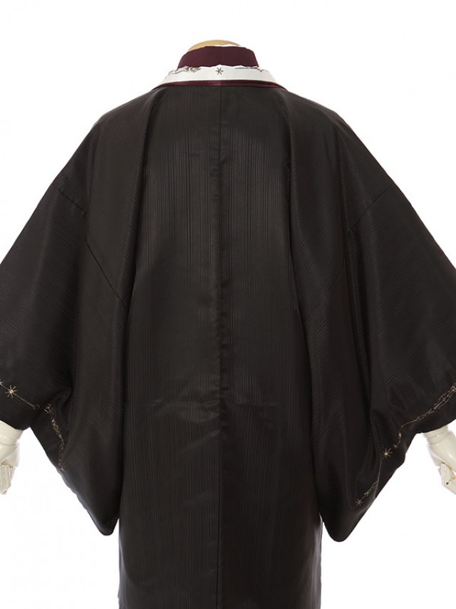 男性用袴 SV80-4-1 M 黒地衿白刺繍入|黒金縦縞袴