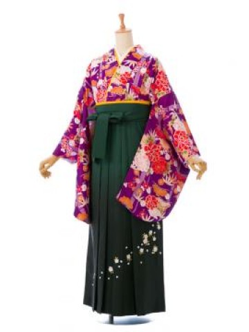 レンタル袴|松竹梅|古典柄の卒業式袴フルセット(パープル系)|卒業袴(普通サイズ)