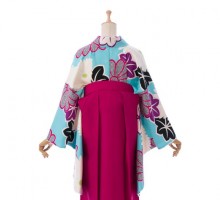 水色　着物|菊華紋柄の卒業式袴フルセット(ブルー系)|卒業袴(普通サイズ)