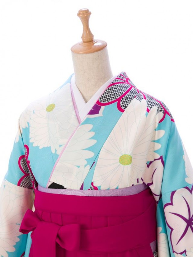 水色　着物|菊華紋柄の卒業式袴フルセット(ブルー系)|卒業袴(普通サイズ)