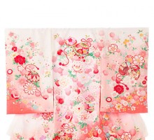 高級|正絹初着|白×サーモンピンク|牡丹桜柄のお宮参り着物フルセット(白系)(ピンク系)|女の子