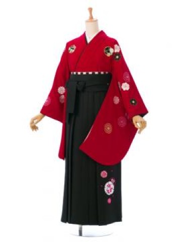 赤着物|JAPAN STYLE|花紋柄の卒業式袴フルセット(赤系)|卒業袴(普通サイズ)