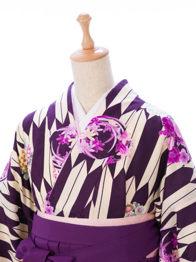 パープル矢絣|卒業式袴フルセット(紫系)(白系)|卒業袴2.5(普通サイズ)