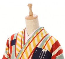 モダンアンテナ ストライプ柄の卒業式袴フルセット(オレンジ系)|卒業袴(普通サイズ)