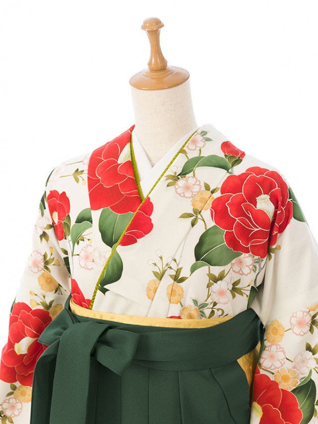 振袖袴|158〜163cm|乙女椿に桜|卒業式袴フルセット(白系)|卒業袴(普通サイズ)