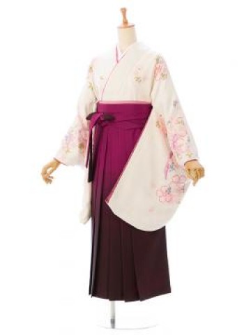 白地|リボンに桜柄の卒業式袴フルセット(白系)|卒業袴(普通サイズ)