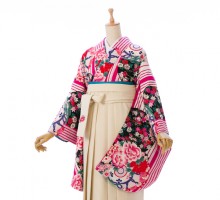 SPIRAL GIRLブランド縞に花柄の卒業式袴フルセット(白/ピンク系)|卒業袴(普通サイズ)