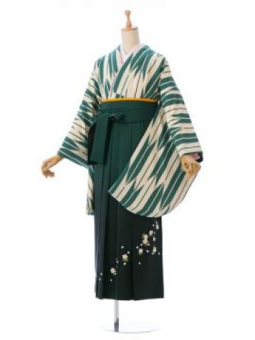 矢絣|グリーンの卒業式袴フルセット(グリーン系)(白系)|卒業袴(普通サイズ)