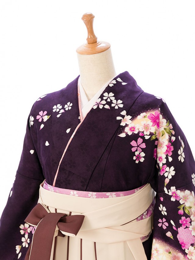 レンタル着物|小桜と鹿の子桜柄の卒業式袴フルセット(パープル系)|卒業袴(普通サイズ)