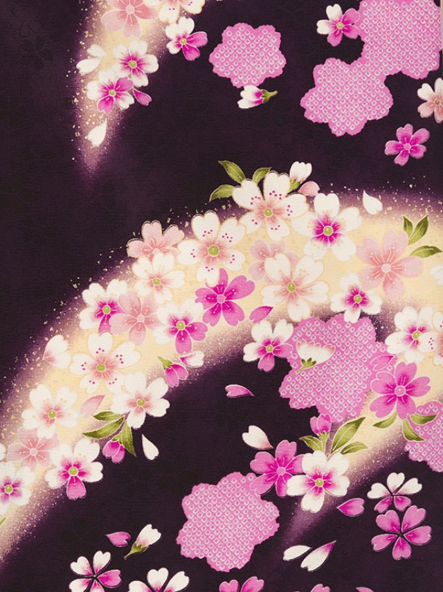 レンタル着物|小桜と鹿の子桜柄の卒業式袴フルセット(パープル系)|卒業袴(普通サイズ)