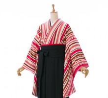 レトロなピンク縞の卒業式袴フルセット(ピンク系)|卒業袴(普通サイズ)