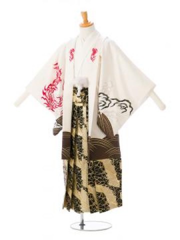 [ジュニア袴　レンタル]大人気の白地に龍虎のカッコイイ紋付き袴です!おしゃれママからの支持も熱い!