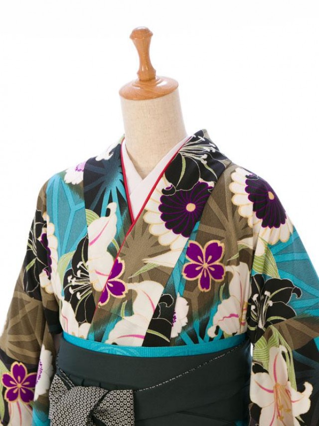 KANSAI|卒業式袴フルセット(カーキ・ターコイズ系)(緑系)|卒業袴(普通サイズ)