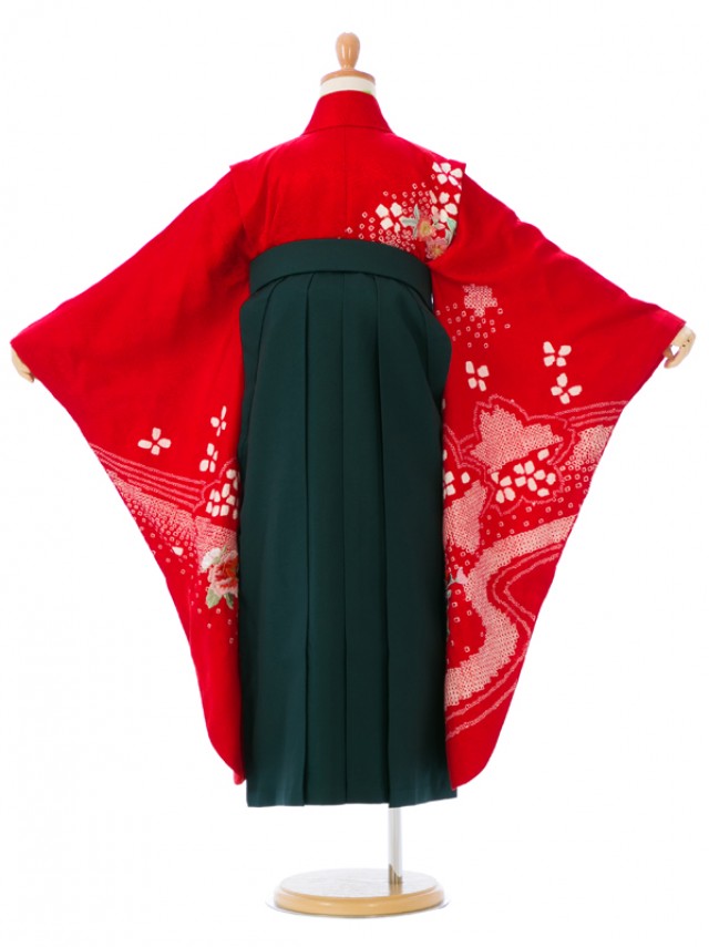 卒園袴|正絹　赤　絞り柄の卒園式袴レンタルフルセット(赤系)|女の子(卒園式袴)