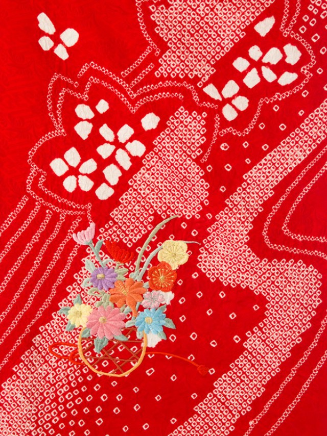 卒園袴|正絹　赤　絞り柄の卒園式袴レンタルフルセット(赤系)|女の子(卒園式袴)