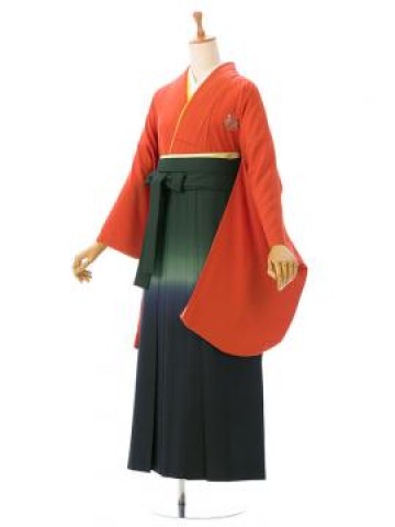 格安|レンタル袴|花紋柄の卒業式袴フルセット(オレンジ系)|卒業袴(普通サイズ)2