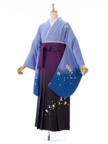 レンタル袴 先生 桜柄の卒業式袴フルセット(ブルー系)|卒業袴(普通サイズ)