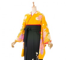 レンタル袴|148〜153cm|薔薇柄の卒業式袴フルセット(オレンジ系)|卒業袴(普通サイズ)