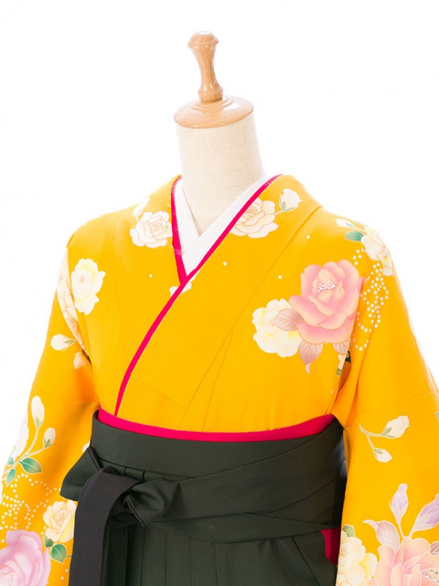 レンタル袴|148〜153cm|薔薇柄の卒業式袴フルセット(オレンジ系)|卒業袴(普通サイズ)