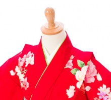 卒園袴|赤地クリームぼかし 八重桜 卒園式袴レンタルフルセット|女の子(卒園式袴)