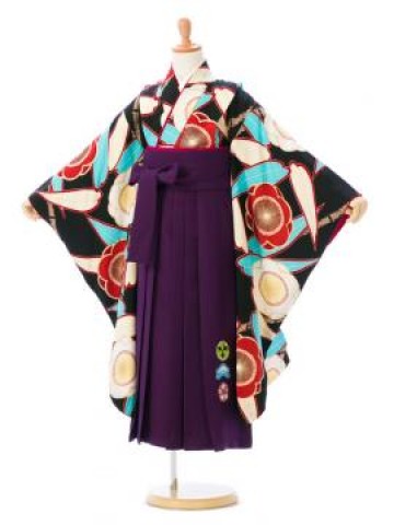 卒園袴|レトロ(紅一点)正絹 黒 卒園式袴レンタルフルセット|女の子(卒園式袴)