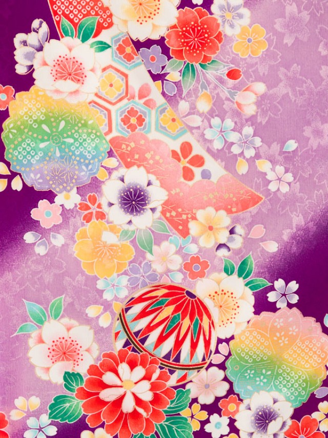 卒園袴|花うさぎ 紫地 鞠と桜 卒園式袴レンタルフルセット|女の子(卒園式袴)