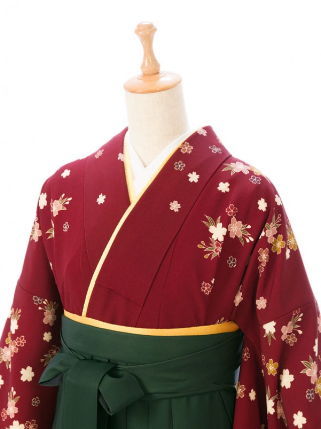 レンタル袴|先生|桜の小花柄の卒業式袴フルセット(赤系)|卒業袴(普通サイズ)