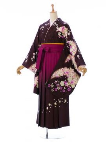 茶色着物|小桜と鹿の子桜柄の卒業式袴フルセット(茶色系)|卒業袴(普通サイズ)