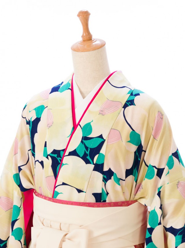 和風館ブランド椿づくし柄の卒業式袴フルセット(紺系)|卒業袴(普通サイズ)